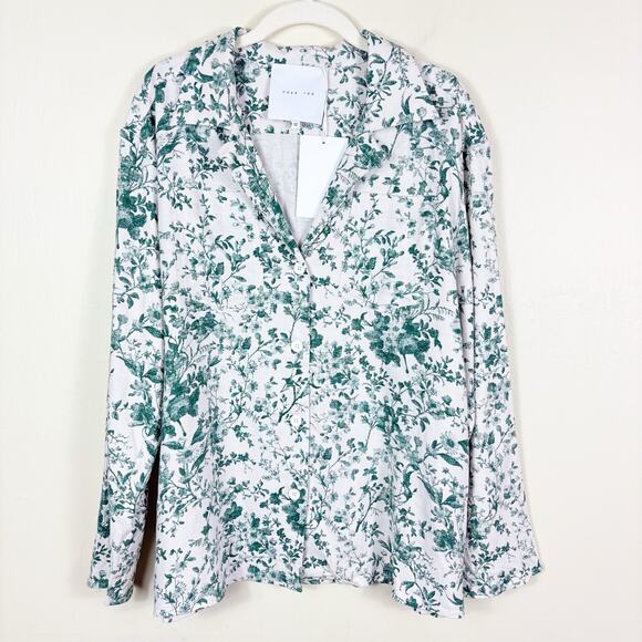Naya Rea Linen Blend Green Floral Button Front Long Sleeve Mira Blouse - Picture 1 of 10